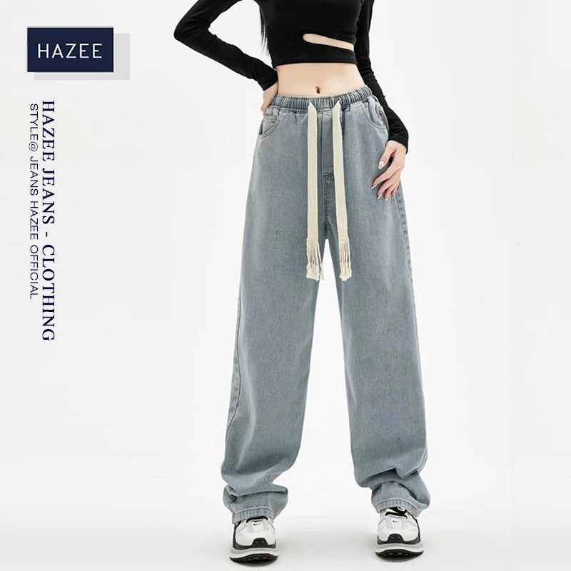 Quần jean nữ ống rộng cạp chun HAZEE - Quần jean Co giãn cạp chun và cạp khóa form rộng