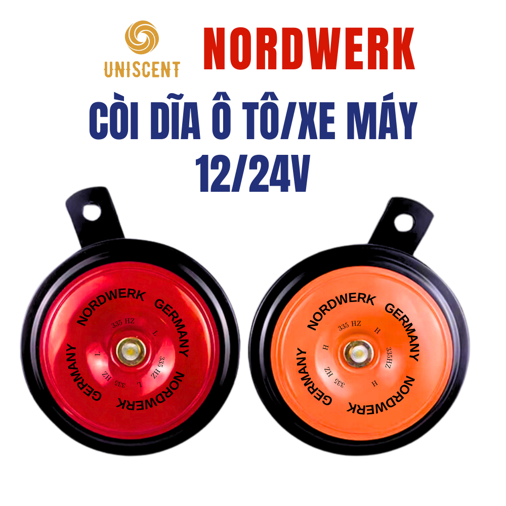 Còi Ô Tô/ /Kèn Đĩa/ Còi Xe Máy/ Còi Ô Tô Lắp Xe Máy NORDWERK DL26A 12/24v- Made In Germany