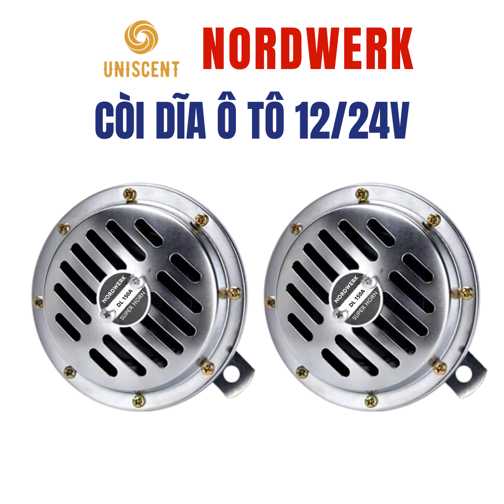 Còi Ô Tô/ Còi Xe Máy/ Kèn Đĩa/ Còi Ô Tô Lắp Xe Máy NORDWERK 12/24v- Made In Germany- Âm Lượng-125dB