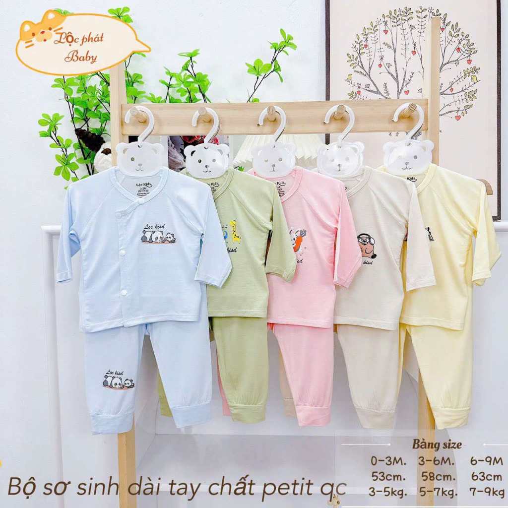 (LPDT 03) Bộ quần áo sơ sinh thun lạnh PETIT dài tay cho bé mềm mịn thoải mái 0 - 9kg