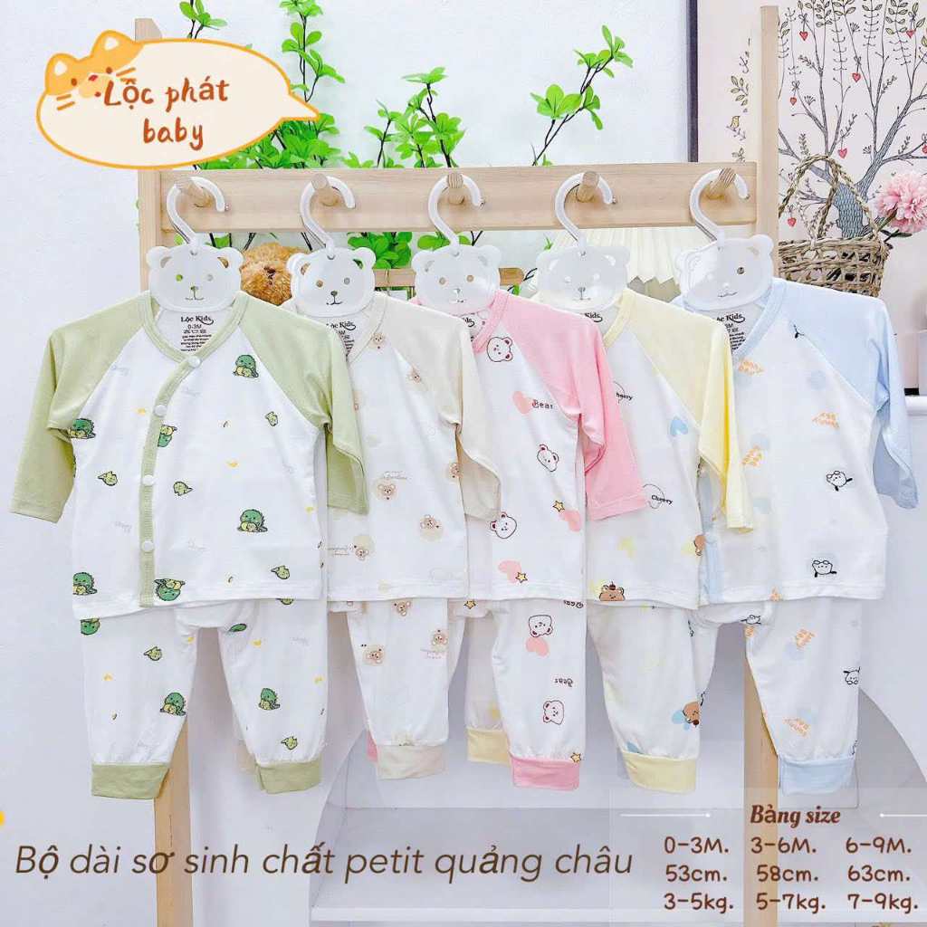(LPDT 06) Bộ quần áo sơ sinh thun lạnh PETIT dài tay cho bé mềm mịn thoải mái 0 - 9kg