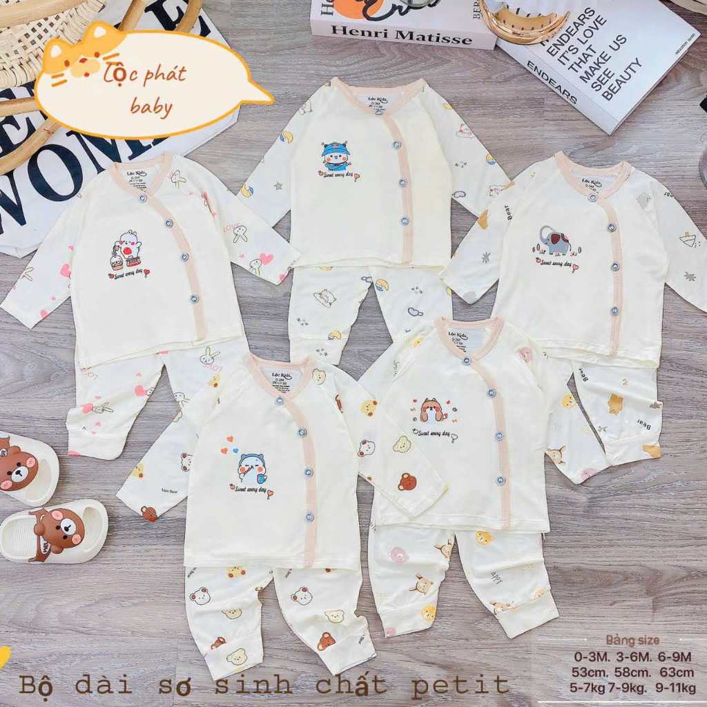 (LPDT 01) Bộ quần áo sơ sinh thun lạnh PETIT dài tay mềm mịn thoải mái cho bé 0 - 9m