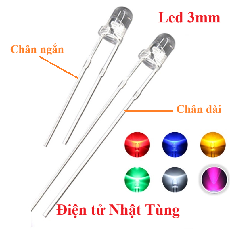 LED TRONG 3MM CÁC LOẠI MÀU CHÂN NGẮN VÀ CHÂN DÀI, LED SIÊU SÁNG – 10 ...