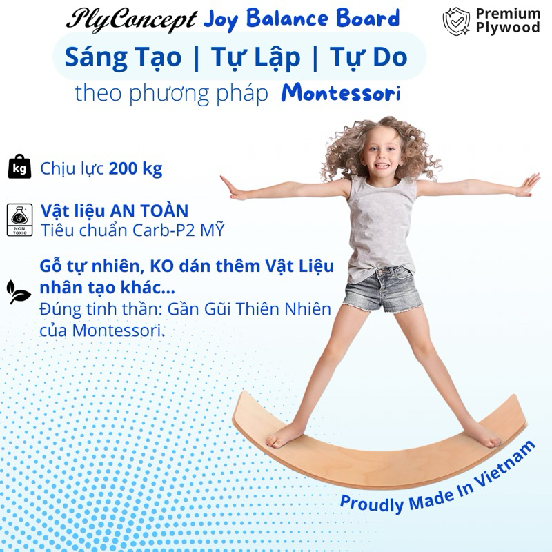 Ảnh Ván bập bênh, Ván thăng bằng, Đồ Chơi Montessori cho bé - Gỗ Uốn Cong PlyConcept Joy Balance Board 1