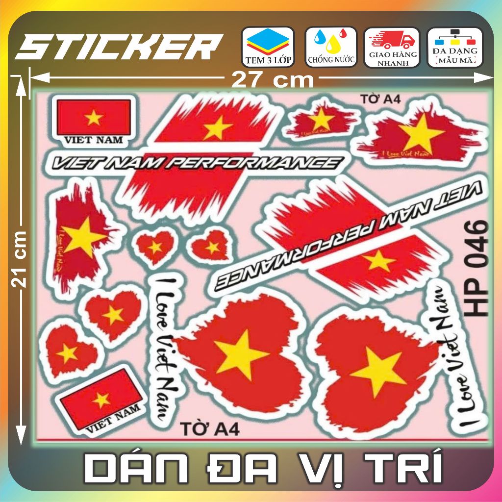 Tem dán sticker lá cờ Việt Nam dán xe máy xe đạp, mũ bảo hiểm, bàn ghế ...