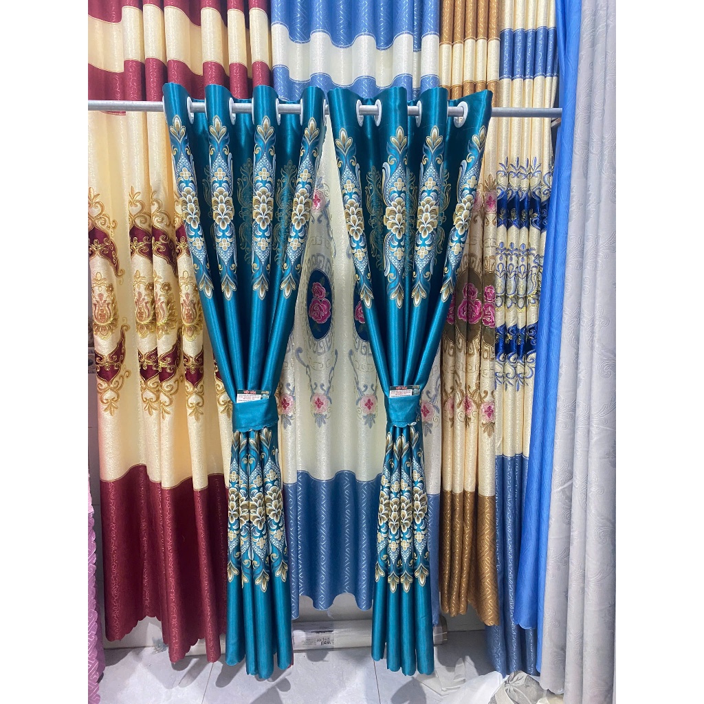 Gấm 3D màu xanh bông cổ điển giá của 1 tấm rèm căng thẳng ( chua bao gồm thanh treo) cản nắng 90%