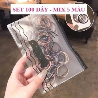 COMBO set 100 dây buộc tóc với 5 màu tặng kèm túi zip / bộ 6 dây buộc tóc xoắn
