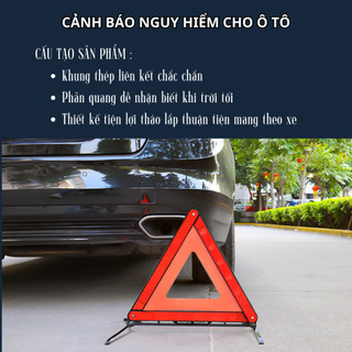 Biển tam giác phản quang cảnh báo nguy hiểm dừng đỗ xe cho xe ô tô. (phản quang, gấp gọn, chắc chắn)