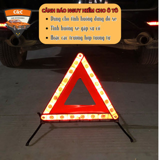 Biển tam giác phản quang cảnh báo nguy hiểm dừng đỗ xe cho xe ô tô. (phản quang, gấp gọn, chắc chắn)