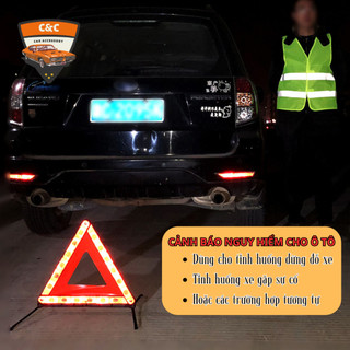 Biển tam giác phản quang cảnh báo nguy hiểm dừng đỗ xe cho xe ô tô. (phản quang, gấp gọn, chắc chắn)