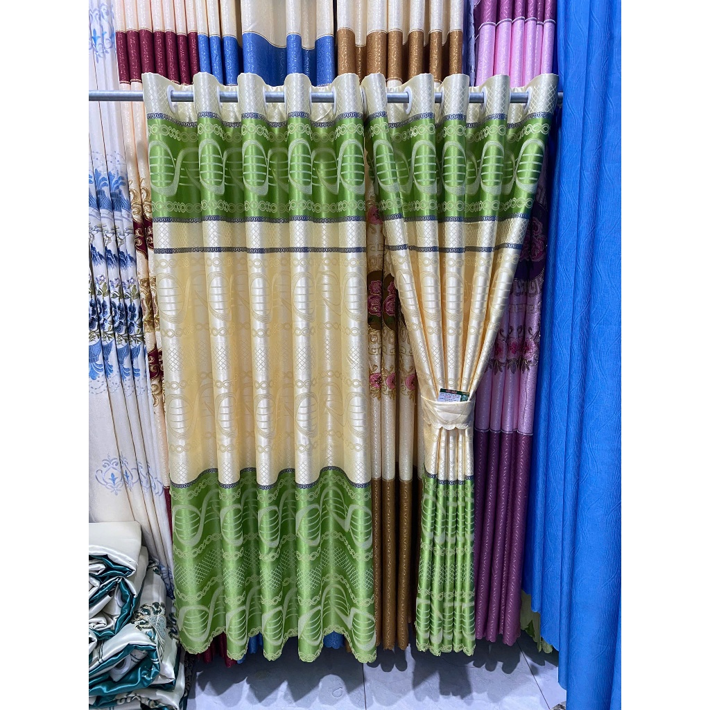 Gấm hoa văn màu xanh bông cổ điển giá của 1 tấm rèm căng thẳng ( chua bao gồm thanh treo) cản nắng 70%