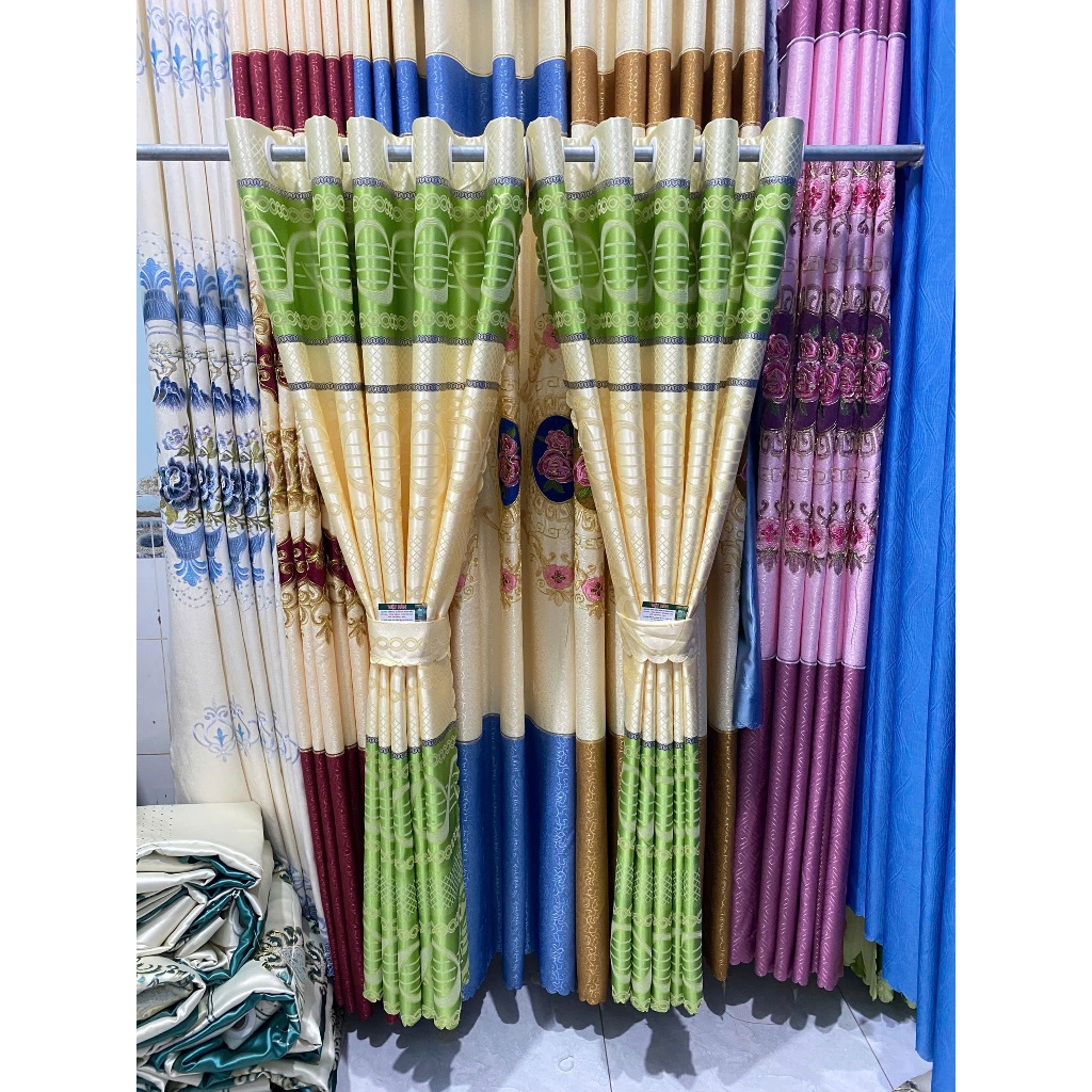 Gấm hoa văn màu xanh bông cổ điển giá của 1 tấm rèm căng thẳng ( chua bao gồm thanh treo) cản nắng 70%