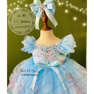 [ 𝗛𝗮̀𝗻𝗴 𝘁𝗵𝗶𝗲̂́𝘁 𝗸𝗲̂́ ] Đầm công chúa elsa bồng xòe cho bé [ Tặng cài ] Elisa Princess dress for baby