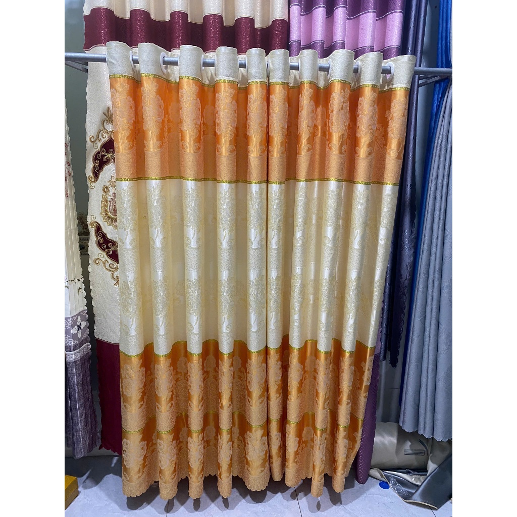 1 TẤM GẤM  HOA VĂN MÀU VÀNG PHỐI KEM VÀNG CHƯA CÓ CÂY TREO - TREO 1 TẤM MUA 1 TẤM _TREO 2 TẤM MUA 2 TẤM RÈM CỬA VIỆT HÀN
