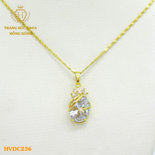 Dây Chuyền, Vòng Cổ Nữ Mặt Đính Đá, Titan Xi Mạ Vàng Non 24k Cao Cấp - Trang Sức Hava Hong Kong
