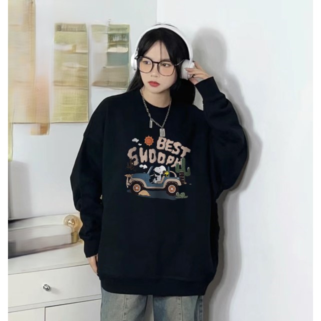 Áo Sweater Nam/Nữ HappyTee - Áo Thu Đông Nam Nữ Chú Chó Snoopy Cute chất lừ Chất Nỉ Da Cá Cao Cấp