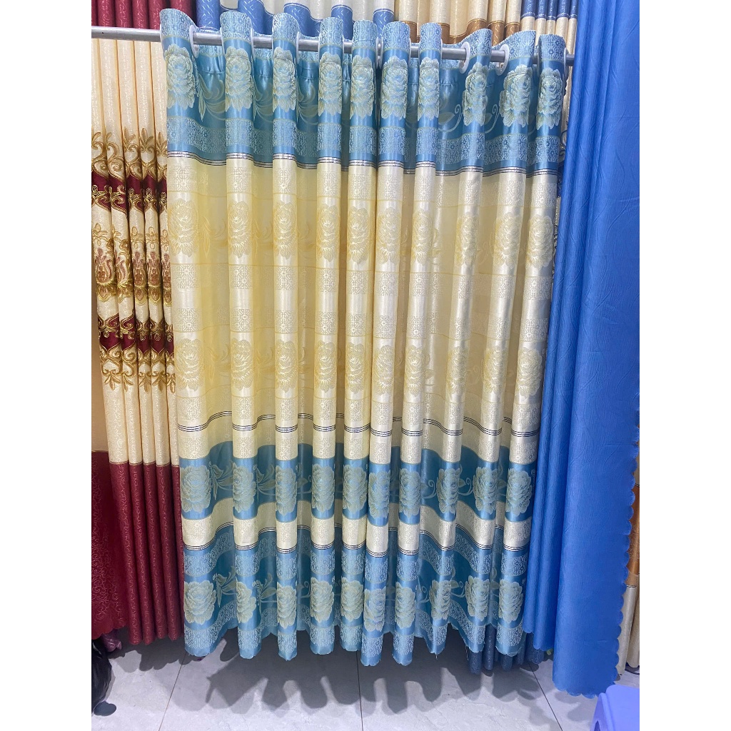 1 TẤM GẤM HOA VĂN MÀU XANH CHƯA CÓ CÂY TREO - TREO 1 TẤM MUA 1 TẤM _TREO 2 TẤM MUA 2 TẤM RÈM CỬA VIỆT HÀN