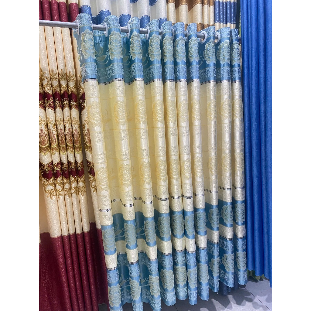 1 TẤM GẤM HOA VĂN MÀU XANH CHƯA CÓ CÂY TREO - TREO 1 TẤM MUA 1 TẤM _TREO 2 TẤM MUA 2 TẤM RÈM CỬA VIỆT HÀN