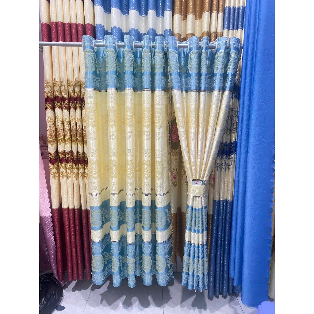 1 TẤM GẤM HOA VĂN MÀU XANH CHƯA CÓ CÂY TREO - TREO 1 TẤM MUA 1 TẤM _TREO 2 TẤM MUA 2 TẤM RÈM CỬA VIỆT HÀN