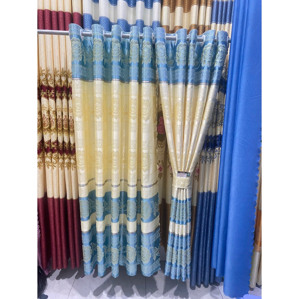 1 TẤM GẤM HOA VĂN MÀU XANH CHƯA CÓ CÂY TREO - TREO 1 TẤM MUA 1 TẤM _TREO 2 TẤM MUA 2 TẤM RÈM CỬA VIỆT HÀN