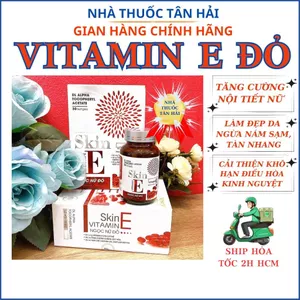 Vitamin E đỏ, SKIN E, Viên Uống Làm Đẹp Da, Sáng Da Mờ Nám, Cân Bằng Nội Tiết , Ngăn Ngừa Lão Hóa Da Hộp 30 viên
