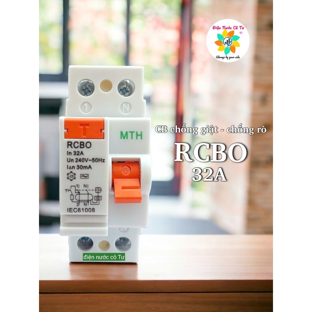 Aptomat RCBO 2P 32A 40A 50A 63A 30mA chống giật chống rò ngắt quá tải ...