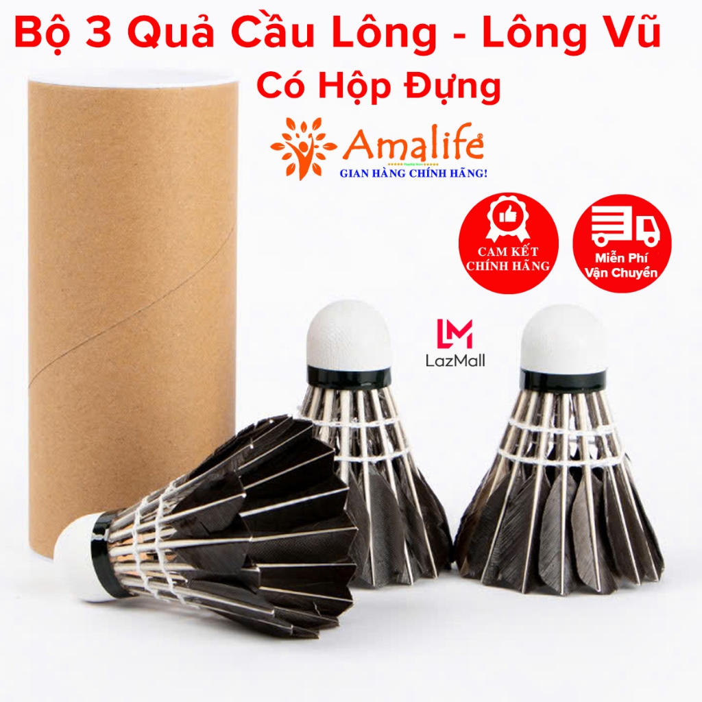 Ảnh Bộ 3 Quả Cầu Lông Lông Vũ Tự Nhiên Nhẹ, Bền, Đẹp, Chắc Chắn Có Hộp Đựng Quả Cầu Lông Chính Hãng Amalife 1