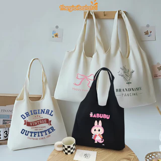 Túi Tote vải Canvas nhiều họa tiết, ngăn chính rộng rãi, vừa khổ giấy A4 phong cách Hàn Quốc