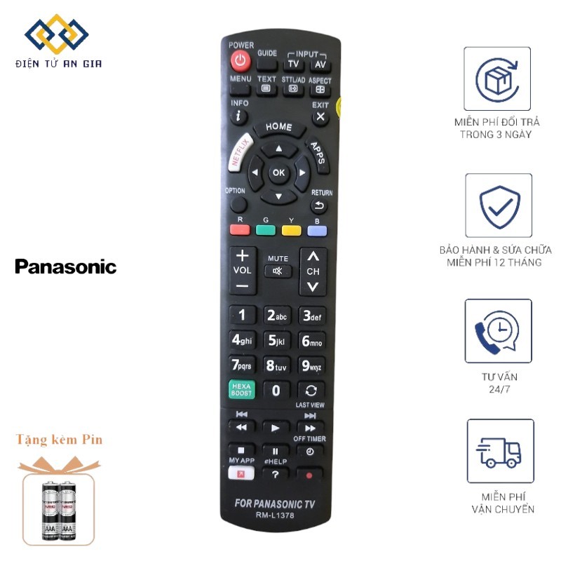 Điều Khiển Tivi Panasonic Rm-l1378 - Hàng Tốtbh 6 Tháng-tặng Kèm Pin 