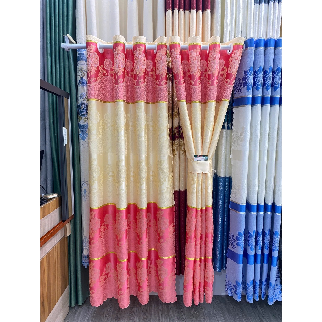 1 TẤM GẤM VĂN MÀU HỒNG CHƯA CÓ CÂY TREO - TREO 1 TẤM MUA 1 TẤM _TREO 2 TẤM MUA 2 TẤM RÈM CỬA VIỆT HÀN