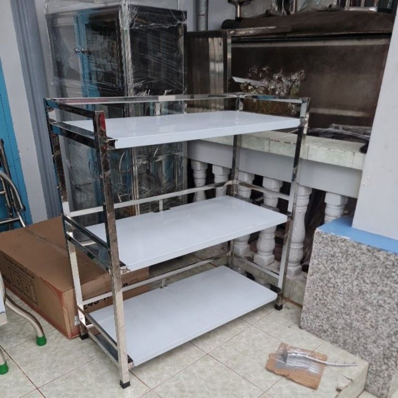 Kệ inox 3 tầng tấm loại lớn , kích thước 40x90cm và 40cm x 100cm , cao ...