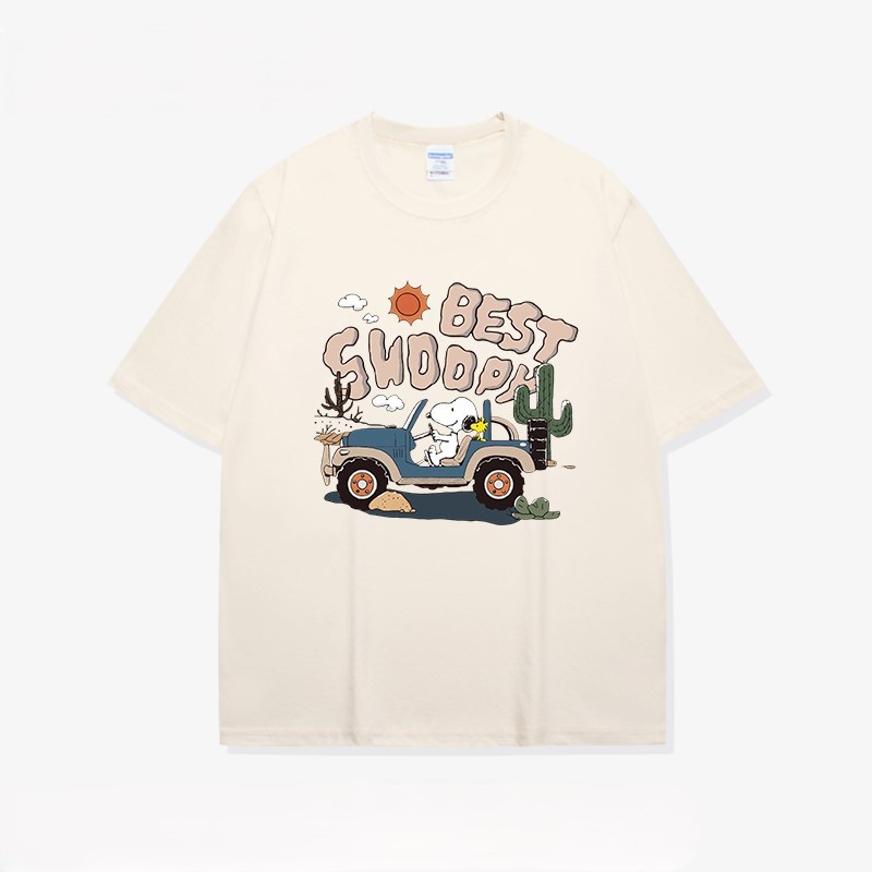 Áo Thun Nam Nữ HappyTee - Áo tay lở Chó Snoopy lái xe dễ thương Chất Cotton 100 Nhiều Màu