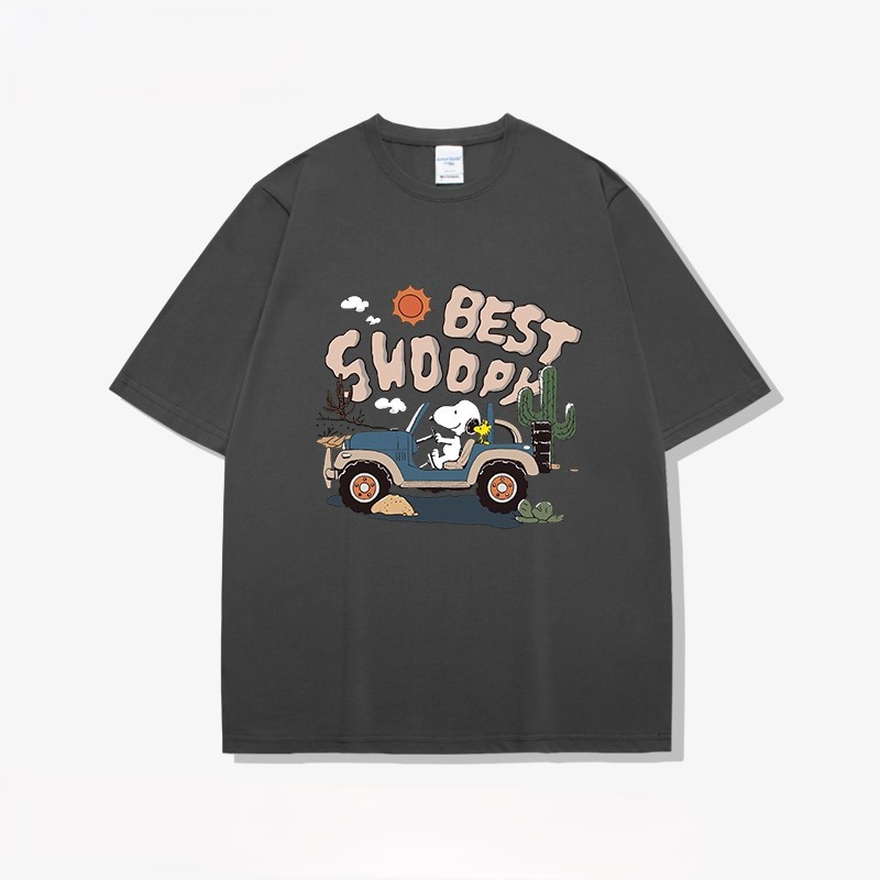 Áo Thun Nam Nữ HappyTee - Áo tay lở Chó Snoopy lái xe dễ thương Chất Cotton 100 Nhiều Màu