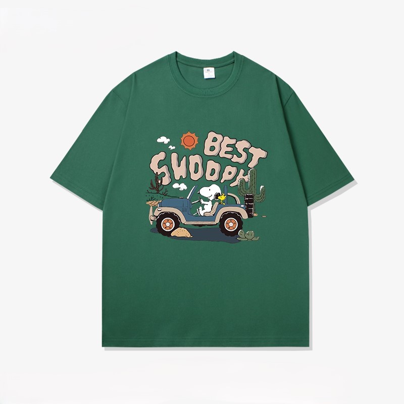 Áo Thun Nam Nữ HappyTee - Áo tay lở Chó Snoopy lái xe dễ thương Chất Cotton 100 Nhiều Màu