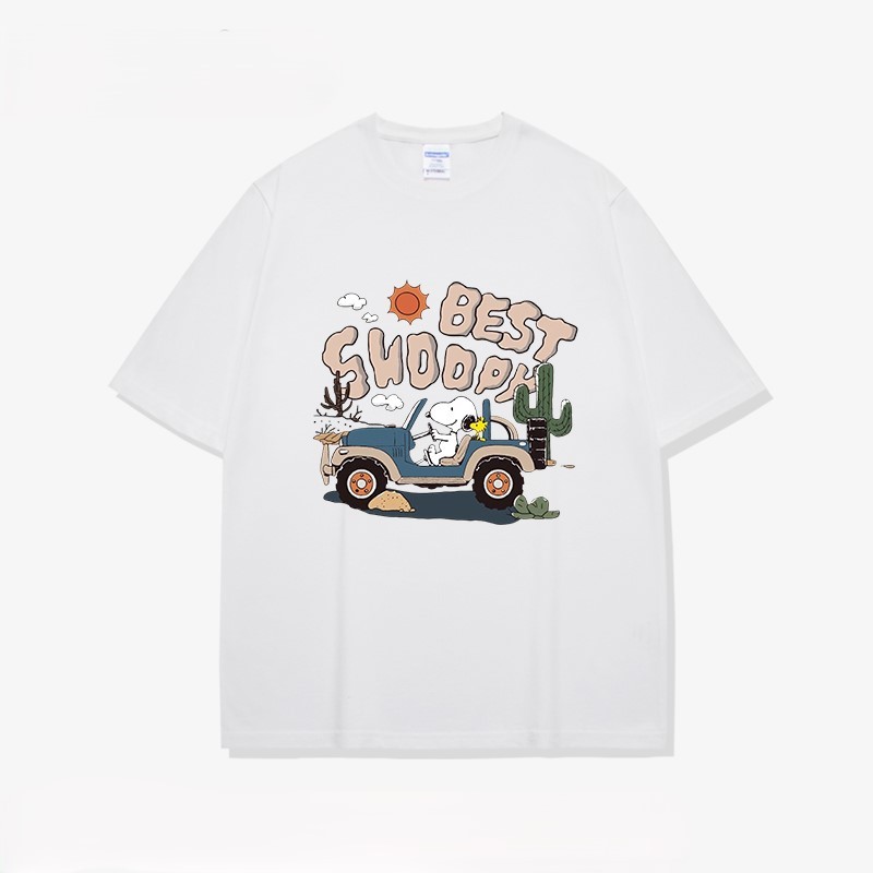 Áo Thun Nam Nữ HappyTee - Áo tay lở Chó Snoopy lái xe dễ thương Chất Cotton 100 Nhiều Màu