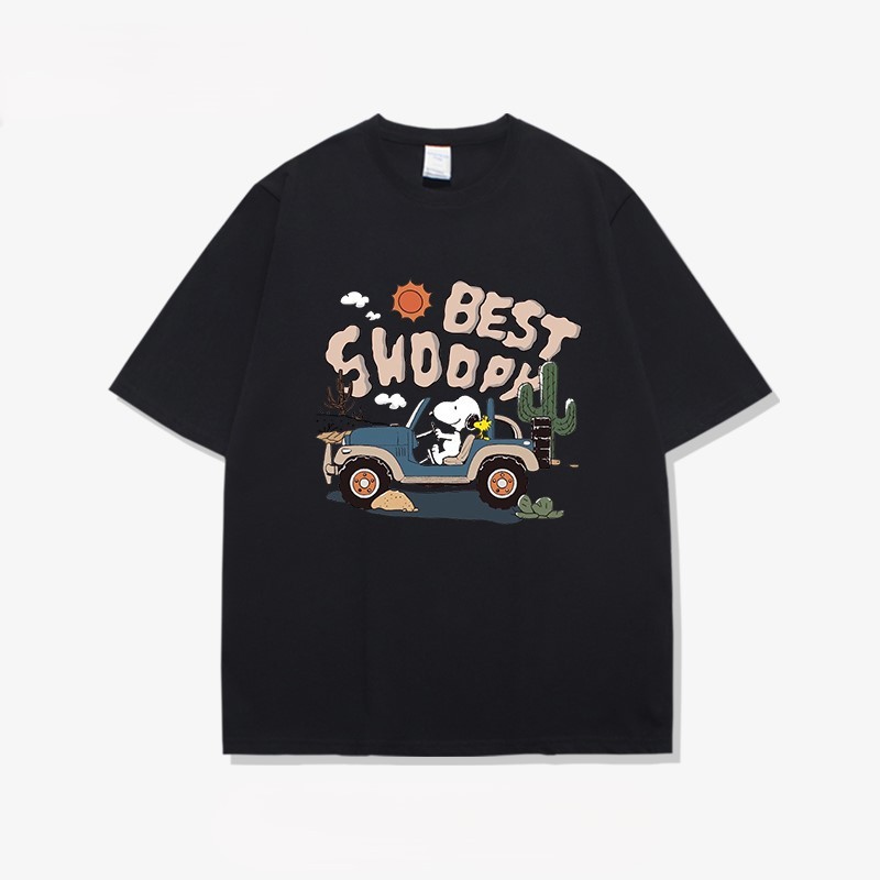 Áo Thun Nam Nữ HappyTee - Áo tay lở Chó Snoopy lái xe dễ thương Chất Cotton 100 Nhiều Màu