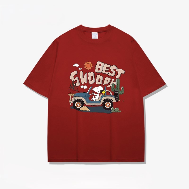 Áo Thun Nam Nữ HappyTee - Áo tay lở Chó Snoopy lái xe dễ thương Chất Cotton 100 Nhiều Màu