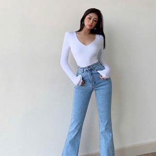 Áo Thun Trơn Nữ Cổ V Tay Dài Basic Dáng Dài Ôm Body, Áo Thun Nữ Tay Dài Form Ôm Sexy TD08 RYSO