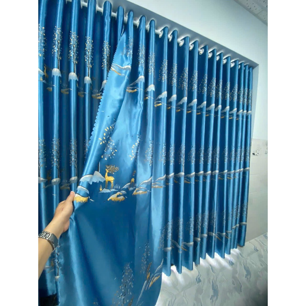 1 TẤM GẤM 3D MÀU XANH HỌA TIẾT CON NAI CHƯA CÓ CÂY TREO - TREO 1 TẤM MUA 1 TẤM _TREO 2 TẤM MUA 2 TẤM RÈM CỬA VIỆT HÀN