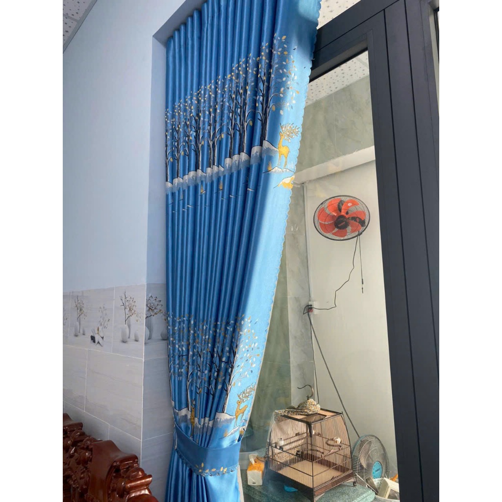 1 TẤM GẤM 3D MÀU XANH HỌA TIẾT CON NAI CHƯA CÓ CÂY TREO - TREO 1 TẤM MUA 1 TẤM _TREO 2 TẤM MUA 2 TẤM RÈM CỬA VIỆT HÀN