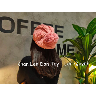 Bộ khăn mũ len đan móc tay - màu hồng pastel - chất len milk cotton - quà tặng ý nghĩa