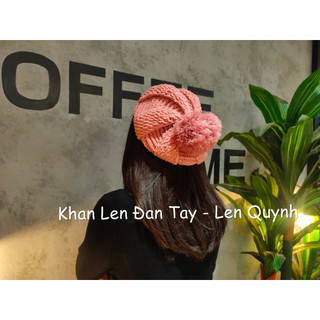 Bộ khăn mũ len đan móc tay - màu hồng pastel - chất len milk cotton - quà tặng ý nghĩa