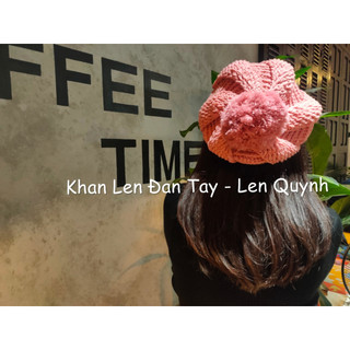 Bộ khăn mũ len đan móc tay - màu hồng pastel - chất len milk cotton - quà tặng ý nghĩa