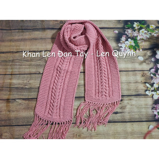 Bộ khăn mũ len đan móc tay - màu hồng pastel - chất len milk cotton - quà tặng ý nghĩa
