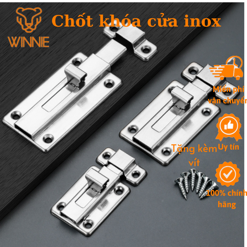 Chốt Khóa Cửa trượt inox - Then Cửa tặng kèm ốc vít - Bản lề then chốt ...