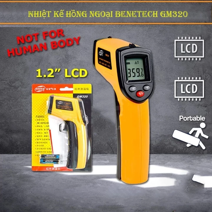 Nhiệt kế công nghiệp, nhiệt kế hồng ngoại không tiếp xúc, nhiệt kế điện tử GM320