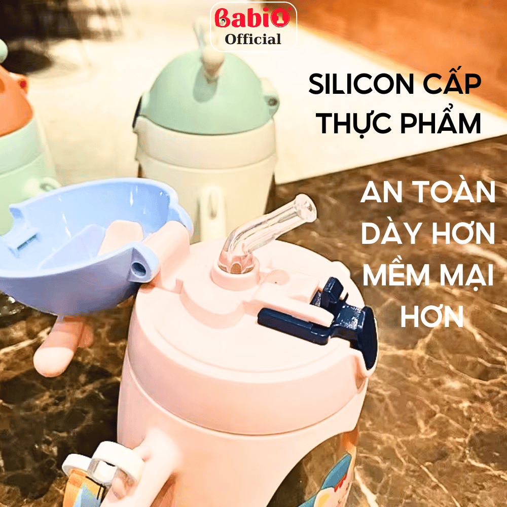 Bình Nước Babi1 Tập Hút, Tập Uống Có Dây Đeo, Tay Cầm & Ống Hút Chống Sặc An Toàn Cho Bé 350ml