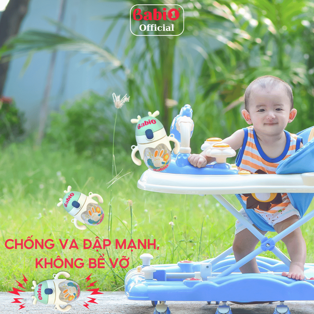Bình Nước Babi1 Tập Hút, Tập Uống Có Dây Đeo, Tay Cầm & Ống Hút Chống Sặc An Toàn Cho Bé 350ml