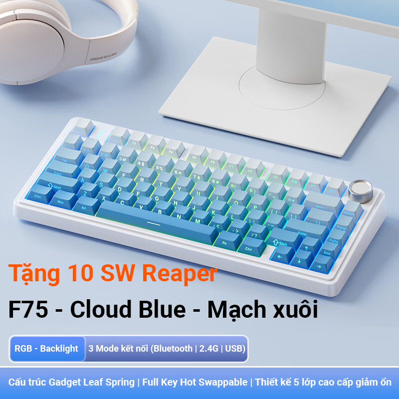 Bàn phím cơ AULA F75 mạch xuôi 3 Mode 4000 maH - Full key hotswappable - 75% - BH 12T | BigBuy360 - bigbuy360.vn