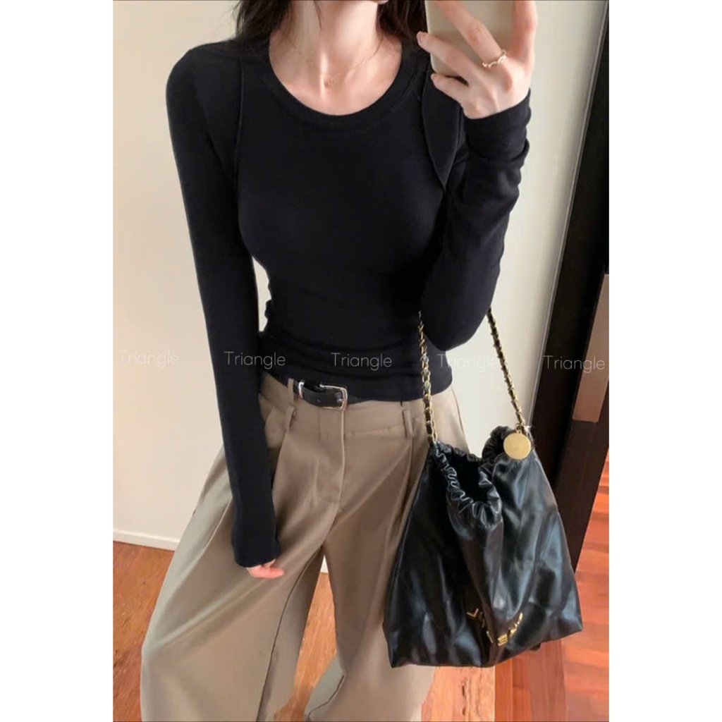 Triangle-Bsic long sleeved shirt (Cân nhắc kỹ, return is not welcomed)Áo thun giữ nhiệt Hàn Quốc thu đông dài tay